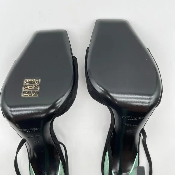 SAINT LAURENT | Vitti Sandal in Nero & Hope Green Black Suede - Picture 12 of 13